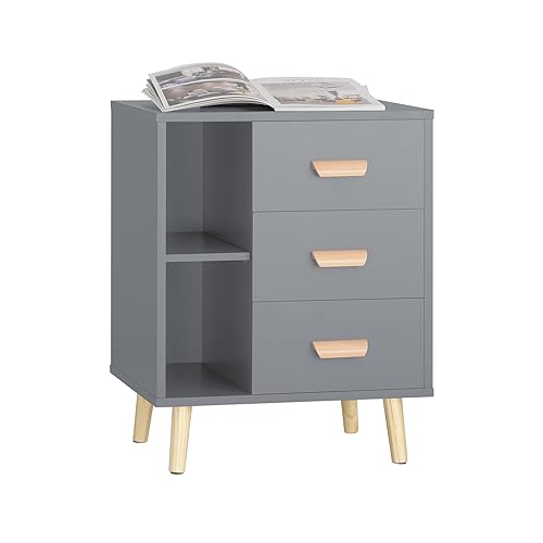 SoBuy Mesita de Noche con 3 cajones y 2 estantes, Mesa Auxiliar, Moderno Mesa de Noche Dormitorio, 48 x 40 x 60 cm, Gris, FBT95-HG