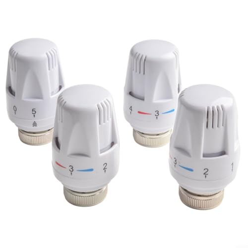 4 Pack Thermostatic Radiator Valve Head M30x1.5 Adjustable Temperature Control Anti-Freeze Heating Accessory White