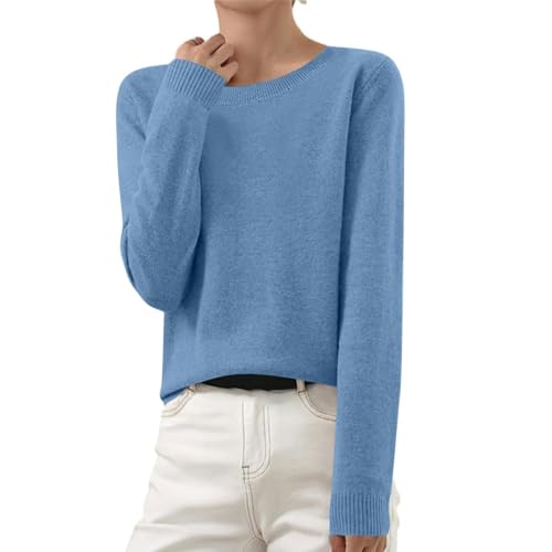 OIOLOYJM Fall Cashmere Sweaters for Women 2025 Crewneck Long Sleeve Tops Knitted Pullovers Lightweight Merino Wool Sweater