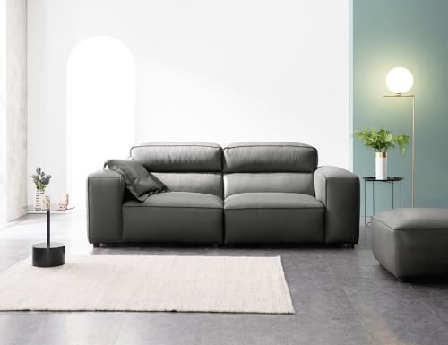 Image of Fabrique Georgia Leatherette 3 Seater Sturdy Look Sofa Set with Puffy | Premium Luxuries & Comfortable Furniture Perfect for Home Guests Office & Living Room | Wwith Moveable Headrest | Cement Grey1
