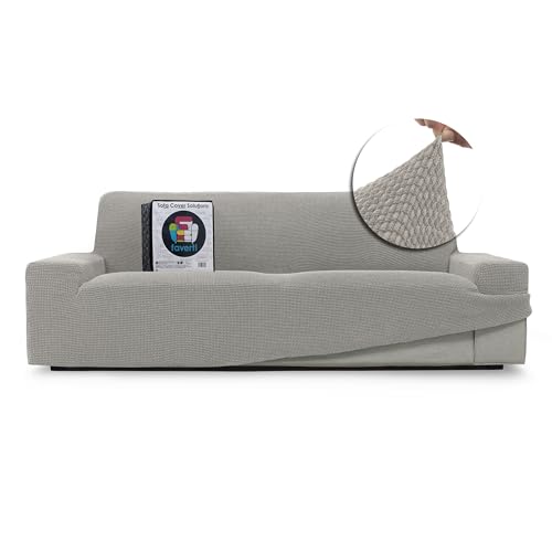FAVERTI® Funda Sofá Super Elástica 3 plazas de 180 a 230 cm | Modelo NOVELE | Gris Claro | Funda Universal Ideal para Cualquier Forma de sofá | Protector de Calidad Tejido Jacquard Tacto algodón