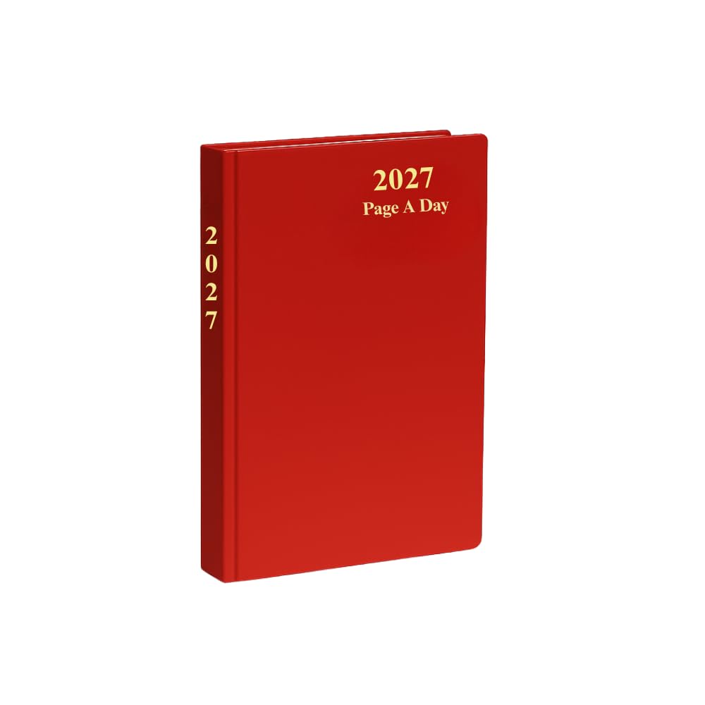 eMKay® 2027 A5 Page-a-Day Diary (FULLPAGE WEEKENDS) – Hardback Casebound Organiser | A5 Page a Day Planner with Ribbon Marker & UK Content (BURGUNDY)