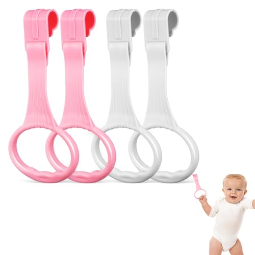 Image of Veemoon Baby Pull up Rings for Playpen, 4Pcs Newborn Crib Pull up Rings Infant Stand Practice Handles Baby Learn to Walking Tool - Ergonomic Handles - White Pink Toddler Walking Support Accessory