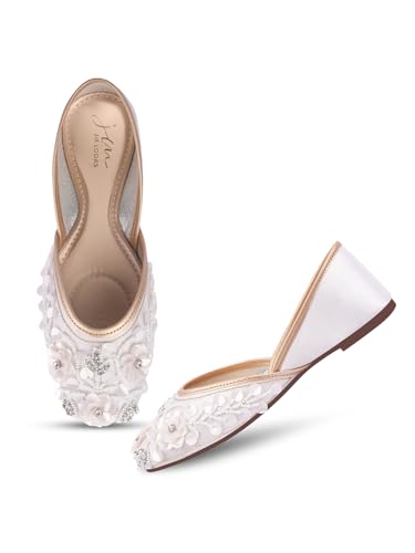 Image of JM LOOKS Stylish Embroidered Jutti For Women /Girls | Embellished Stone Work Jutti | Wedding Bellies | Women Ethnic Shoe Traditional Mojari | Kolhapuri /Jaipuri /Punjabi Jutties |
