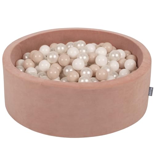 KiddyMoon Terciopelo Piscina De Bolas 90X30cm/300 Bolas para Ninos, Rosa del Desierto: Beige...