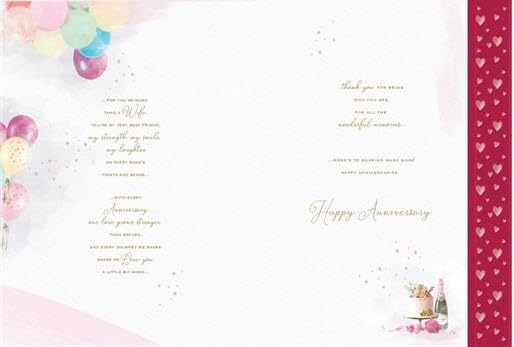 ICG Wonderful Wife Large Luxury Boxed Anniversary Card - Couple Embracing with Rose Bouquet - Foil and Embellished Finish - Image 2
