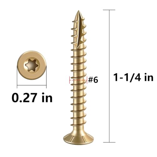 Image of Wensilon #6 * 1-1 /4 inch Yellow Deck Screws, (pcs) 5 lbs Exterior Wood Screws, Rust Resistant Epoxy Coated,Star Bit.