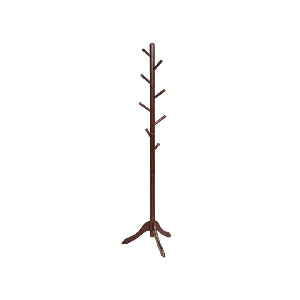 Dh2yjnbf3 Standing Wooden Coat Rack Stand Entryway Hall Tree 2 Adjustable Height With 8 Hooks For Clothes, Hats, Handbags Hallway