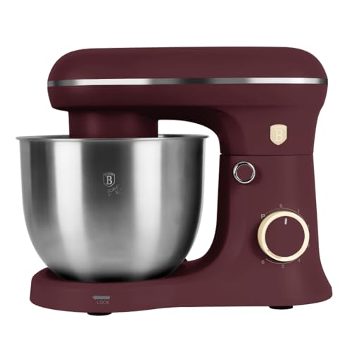 Berlinger Haus Robot de Cocina Multifuncional 1500W, 5L, Acero Inoxidable, Gancho y Batidor Antiadherente, Motor Silencioso, Luz LED, Diseño Elegante, Bordeaux Mate