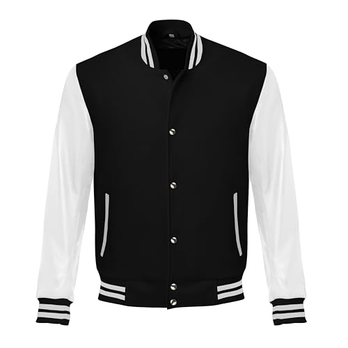 Image of Red And Black Letterman Jacket Men - Mens Black Varsity Letterman High School Baseball Bomber Jacket