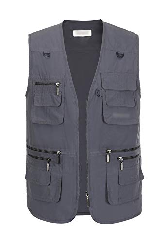 Image of Hbufnha Men's Casual Safari Travel Vest 16 Pockets Outdoor Work Vest Sleeveless Jacket Fishing Hiking Photograph