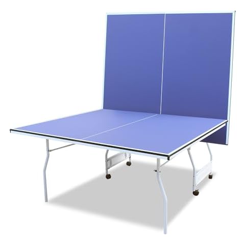 AOKUNG 9x5 Professional MDF Table Tennis Table with Quick Clamp Ping Pong Net with Two Rackets and Three Balls,Blue Indoor & Outdoor Use Cover