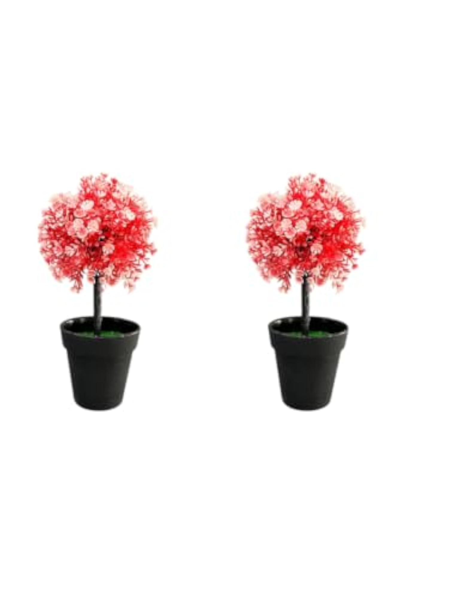 Set of 2 Artificial Red Pink Topiary Ball Plants, Decorative Gift