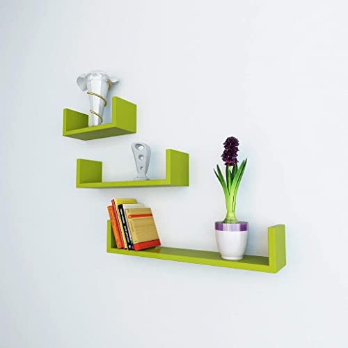 Image of Wooden Wall Mounted Shelf for Home Office, Decoration (Number of Shelves - 3) (Green)