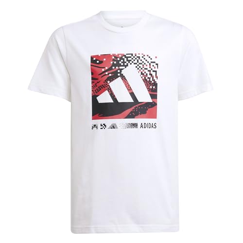 adidas Unisex Kids Big Logo CAMO Graphic Tshirt, White, 13-14 Years