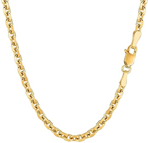 14k SOLID Yellow or White Gold 3.1mm Shiny Diamond Cut Cable Link Chain Necklace for Pendants and Charms with Lobster-Claw Clasp (18