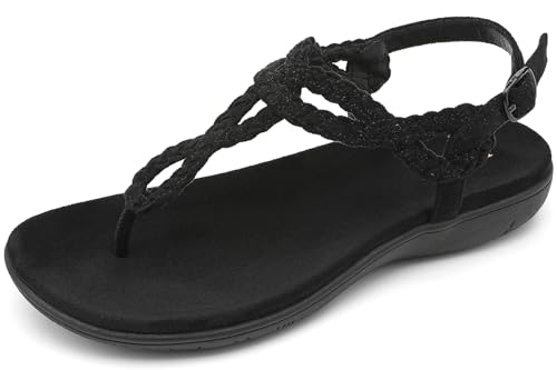 Image of UBFEN Womens Flat Sandals Dress Braided T-Strap Thong Sandals with Arch Support Comfortable for Walking
