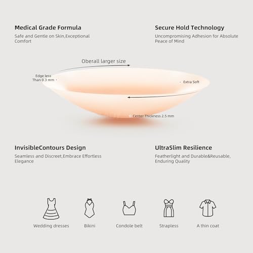 Image of Nipple Covers for Women 4 Pairs Sticky Silicone Reusable Pasties No Show | 50x Reusable Bra, Hypoallergenic, All-Day Comfort. Discreet Skin-Tone Coverage for Tight Clothes, Swimsuits & Activewear