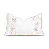 Hofdeco Premium Coastal Patio Indoor Outdoor Lumbar Pillow Cover Only 12×20 Water Repellent for Backyard Couch Neutral Tan Embroidered Greek Key with Piping
