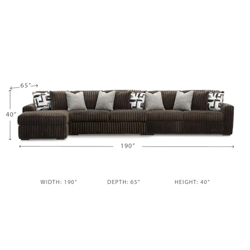 Image of Signature Design by Ashley Midnight-Madness 3-Piece Sectional with Chaise, Large L-Shaped Couch, Deep Seat Sectional, Brown Jumbo Corduroy Sofa, Reversible Cushions, Chocolate Brown, 190 inch W