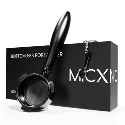 MICXNIC Portafiltro senza fondo da 54 mm con mini fascino, portafiltro da 54 mm con rivestimento PVD in titanio per macchina da caffè barista Sage Breville serie 8, cestello filtro in acciaio