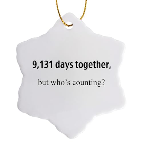 3dRose orn_112212_1 9, 131 Days Together But Who's Counting Happy 25th Anniversary Snowflake Porcelain Ornament, 3-Inch