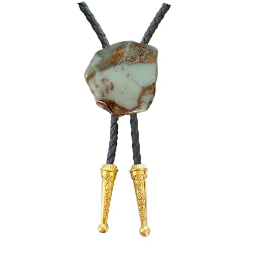 Image of Daisy Del Sol Gemstone Bolo Tie Braided Vegan Faux Leather Natural Stone Gold Handmade Necklace Adjustable Boho Western Jewelry