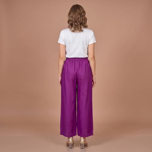 Image of FASHION GALLERY Women's Solid Rayon Palazzo Pants | Relaxed Fit Full Length Wide Leg Palazzo | Elastic Waist Comfortable Casual Lounge Office Ethnic Flared Trousers for Women