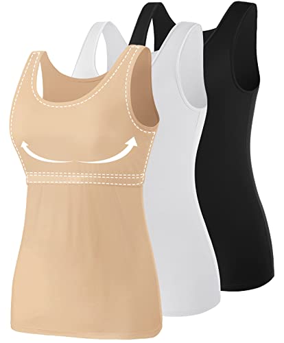 Image of Vislivin Cotton Tank Tops with Shelf Bra for Women Stretch Tanks Wide Strap Undershirts