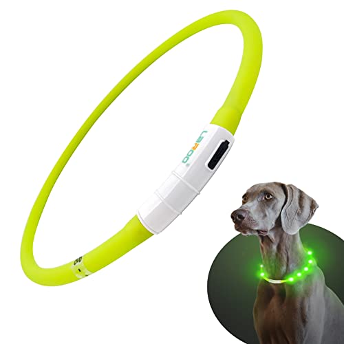 LaRoo LED Hundehalsband USB Wiederaufladbarer Night Safety Hundehalsband Leuchtend Halsband für Klein Mittleren Großen und Langhaarigen Hund -3 Modus (Grün, (70cm*1cm)) Cover