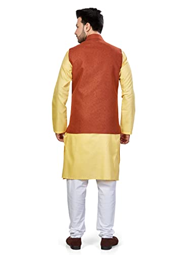 Image of BE ACTIVE Linen Blend Solid Pattern Trendy Comfortable Stylish Full Sleeve Kurta Pajama Set with Jacket Nehru Style Koti for Men's Ethnic Wear