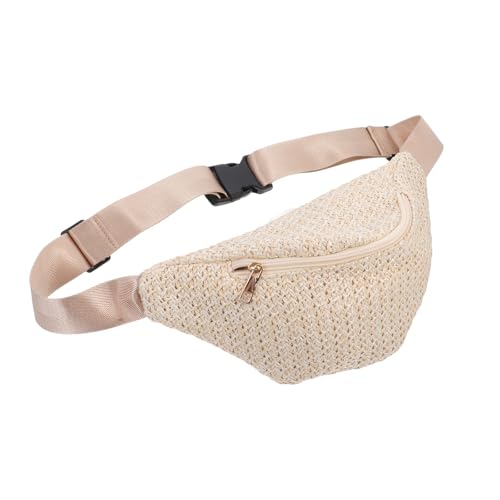 Baluue Riñonera Cruzada Mini de Paja Sintética Beige, Bolso Bandolera de Cintura Verano, Bolsa Ligera para Senderismo y Actividades al Aire Libre