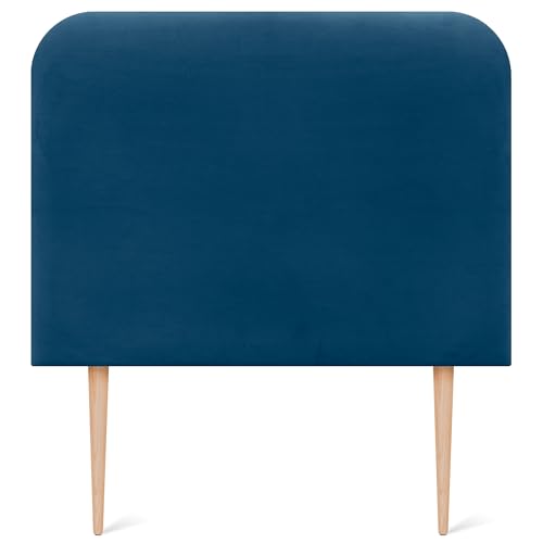 DHOME Cabecero Tapizado Liso Curvo Terciopelo 70cm Altura con Patas para Pared Acústicos Cabeceros Absorbentes Cabezal Cama Dormitorio (Azul, 80cm)