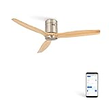 CREATE IKOHS WINDCALM DC STYLANCE NICKEL - Ventilador de Techo Wifi, con Mando a Distancia, 3 Aspas, Potencia de 40W, Ultrasilencioso, 132 cm de Diametro, 6 Velocidades (Madera natural)