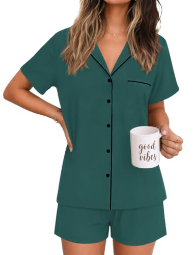 Image of Ekouaer Womens Pajamas Set Soft Classic Notch Collar Bride Pjs Comfy Short Sleeve Sleepwear Loungewear