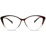 SOJOS Blaulichtfilter Brille Damen Cateye Computer Brille ohne Sehstärke Anti-Blaulicht Gläser Übergroß SJ5057 mit Klares Braun Rahmen /Anti-blaulicht-linse