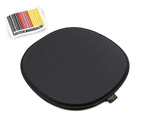 Luxflair - Cojín Ovalado de Cuero Verdadero con Fondo de Fieltro Negro, tapizado, cojín de Silla y Asiento de Cuero 36,5 x 32,5cm, fácil de Limpiar
