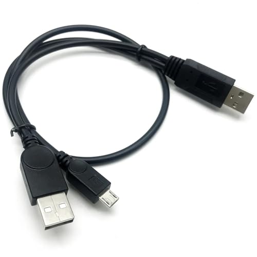 Image of ( 1 Piece :: USB Male To USB Male + Micro USB Male - Y Cable for External Hard Drive Computer, Desktop, laptop, Notebook - Dual USB A to Micro B-Black