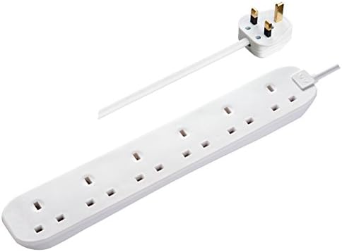Masterplug BSG3-MS Six Socket Extension Lead, 3 Metre, White
