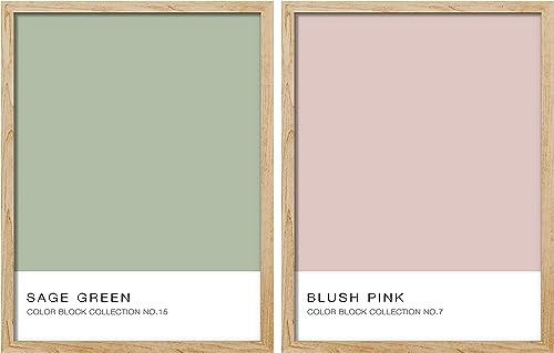 SIGNWIN Adhesive Canvas Poster Set Sage Green & Blush Pink Geometric Color Blocks Geometric Abstract Shapes Illustrations Modern Art Decorative Bohemian Cozy Colorful Glam for Bedroom - 12'x16'x 2
