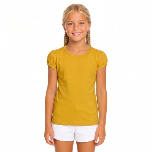 Image of Lilax Girls Short Puff Sleeve Cotton T-Shirt, Toddler & Little Girls Top | 95% Cotton Puff Sleeve Tee; Crewneck, Short Sleeve; Toddler & Girls Sizes 2T-12; for School, Play & Everyday; Machine Wash