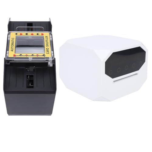 Yechiry 自動カードディーラー、多機能静音電動カードディーラーマシン(電池式ポーカーシャッフル機能付き)、180°&360°回転設計、パーティークラブ用ポーカーアクセサリー (白)