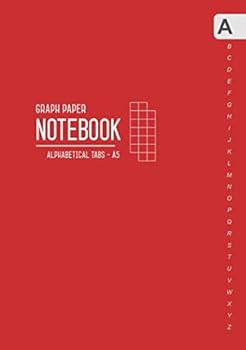 Paperback Graph Paper Notebook Alphabetical Tabs A5: Medium Journal Organizer with A-Z Index Sections | 1/5 Inch Squares - 5x5 Quad Ruled | Smart Design Red Book