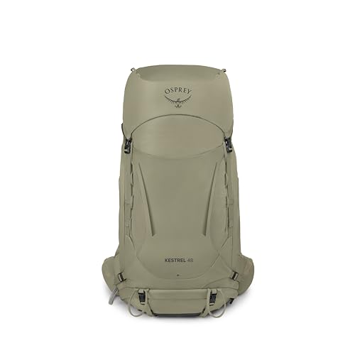 Image of Osprey Kestrel 48L Men's Backpacking Backpack, Tan S-M | hiking pack, camping gear, overnight trail pack, waterproof raincover, rain cover included, waterproof storage, dry bag