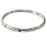 Inmaculada Romero IR Pulsera Rígida Media Caña en Plata Ley 925m con 65mm. de diámetro interior detalle piedras moradas