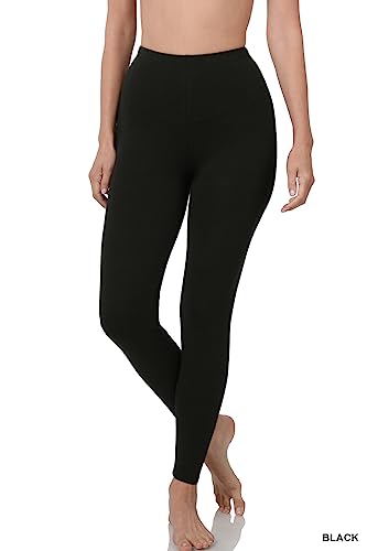Zenana Outfitters JKC USA Selected Premium Cotton Full Length Solid Color Leggings OP-1851,Medium,Black