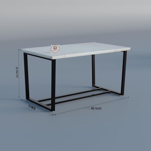Image of Premium Wooden Dining Table 6 Seater | Marble Epoxy Finish Six Seater Dinning Table Set with 6 Upholstered Leatherette Dining Chairs & Metal Legs | Table Top: Premium HDMR Wood, Cream