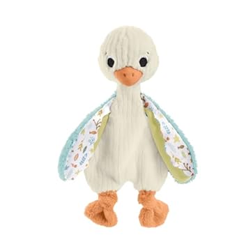 Fisher Price - Oca Tante Coccole, morbido peluche per lo sviluppo sensoriale dei neonati con sonaglino incluso, realizzato in tessuto e lavabile in lavatrice, giocattolo per bambini, 3+ mesi, HRB16