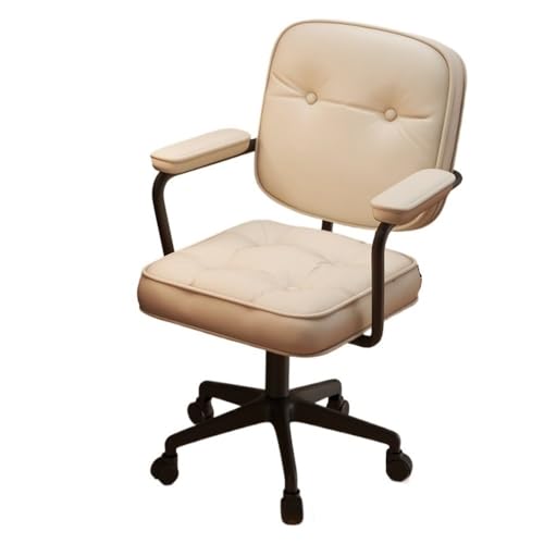 Home Comfortable Office Chairs Small Office Imitation Leather Bedroom Chaires Lifting Swivel Chair With Wheels(White)