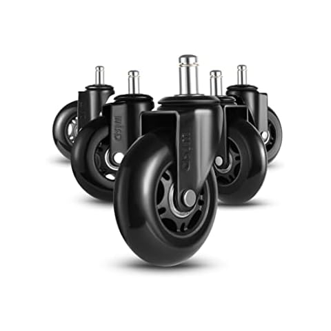 WISD Office Chair Castor Wheels, Set of 5, 3 Inch, Stem Size 10mm*22mm, Heavy Duty Replacement Chair Casters for Hardwood Tile Vinyl Floors Carpet, Black Cover